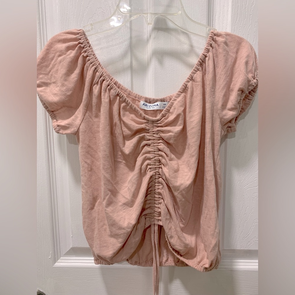 Lettuce Trim Drawstring Ruched Top